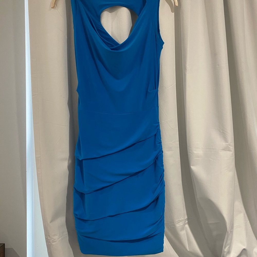 Gorgeous blue swoop mini dress